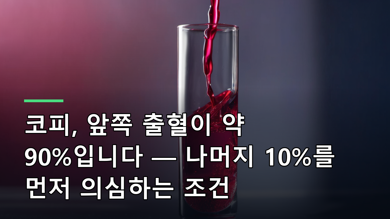 코피, 앞쪽 출혈이 약 90%입니다 — 나머지 10%를 먼저 의심하는 조건