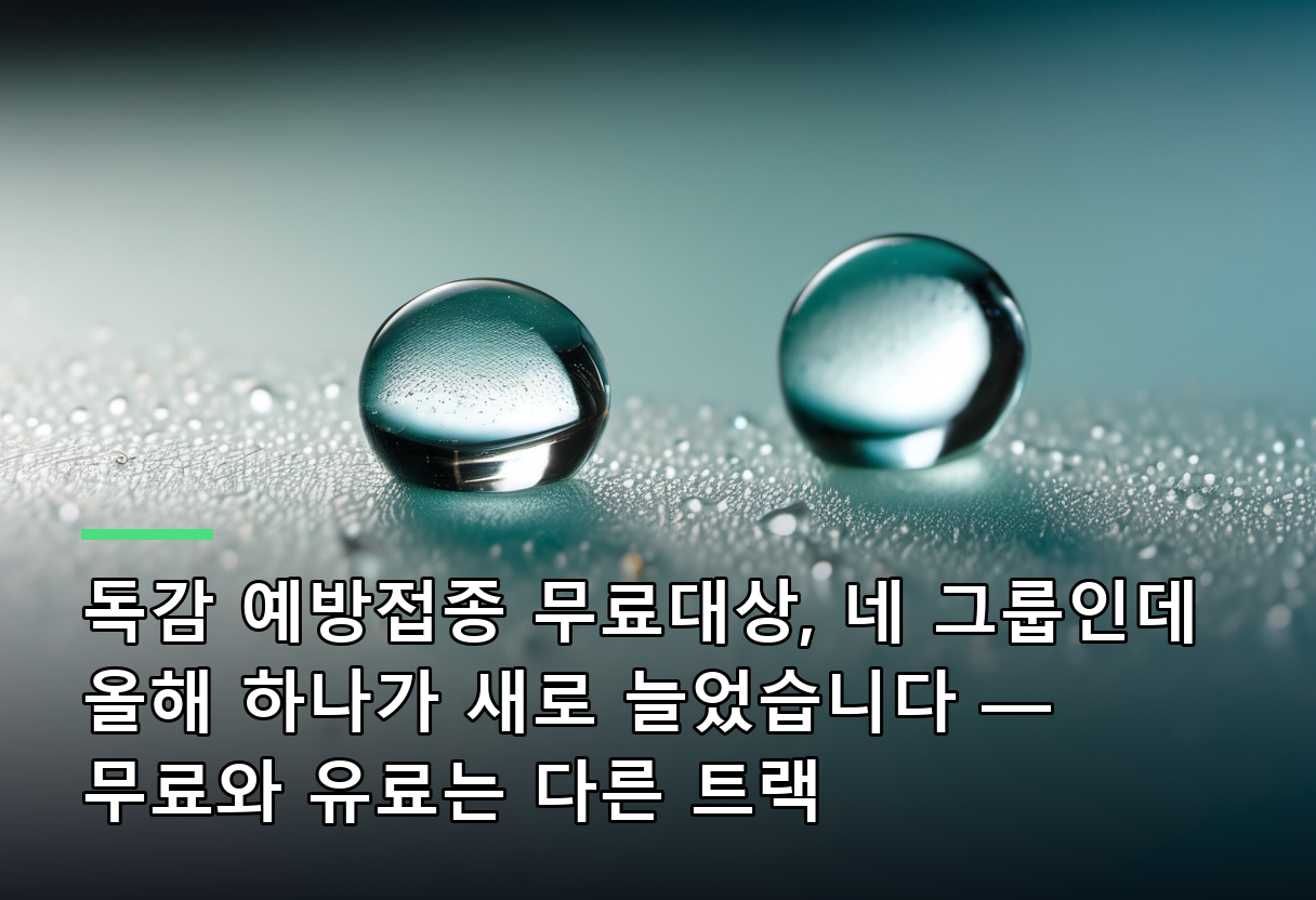 독감 예방접종 무료대상, 네 그룹인데 올해 하나가 새로 늘었습니다 — 무료와 유료는 다른 트랙